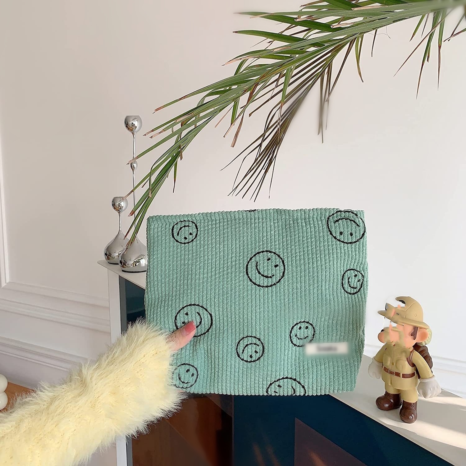 Makeup Bag Large Checkered Cosmetic Bag Capacity Travel Toiletry Bag Cute Makeup Brushes Aesthetic Accessories Storage Bag: green