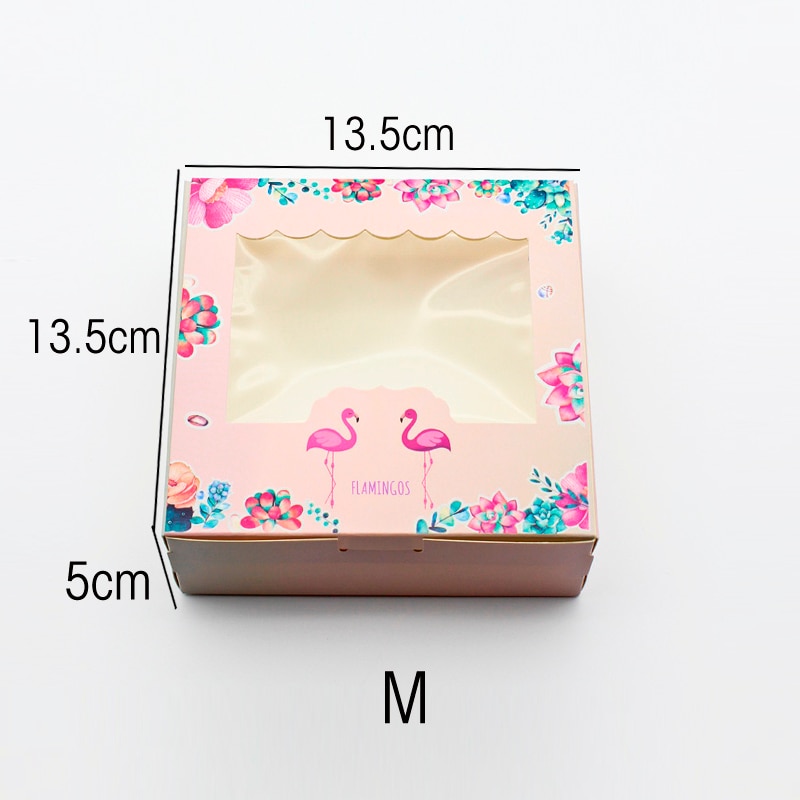 10 stk emballagekasse med pvc-vindue flamingo lyserød dekorationsfest favorit papir display pakke boks kage kasser bryllup: M1