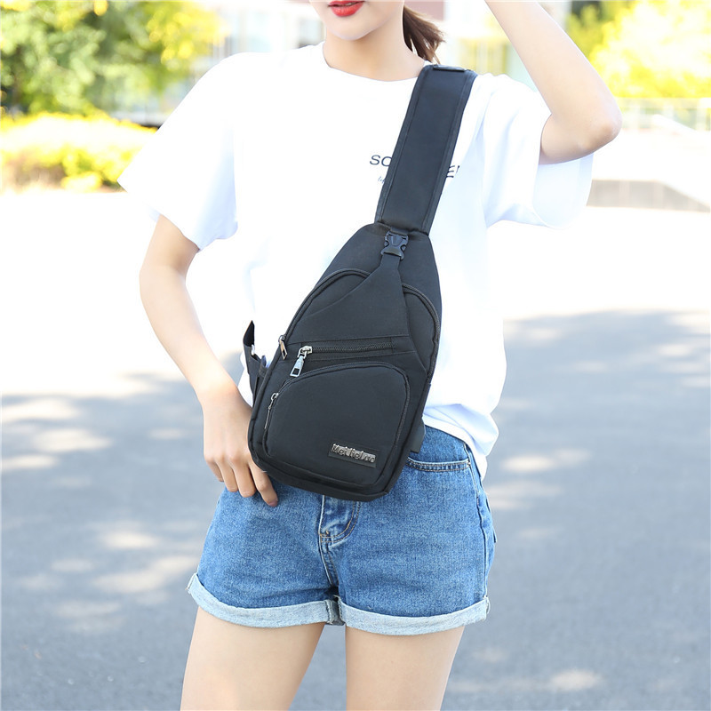 ASSEZSAC trou de chargement USB hommes femmes casual toile sac de poitrine unisexe sac à bandoulière sac Messenger sac Corssbody
