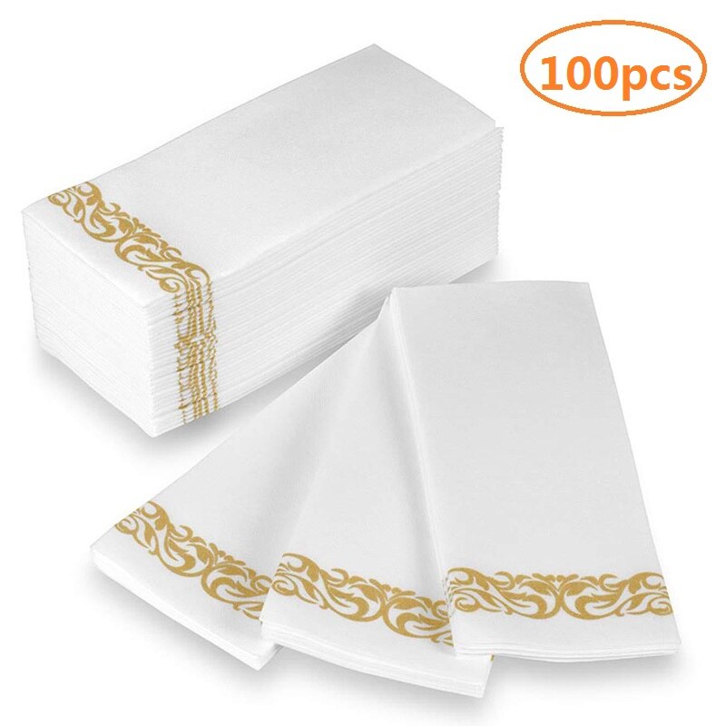Luksus engangs gæst håndklæder bryllupsfest håndklæde holdbart dekorativt badeværelse håndservietter guld sølv hvid tissue 100 stk: 100 guldvæv