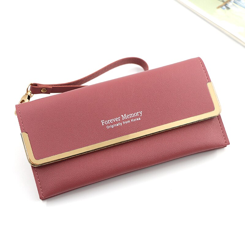 Wristlet Women's Long Wallet Letter Clutch Purse Ladies Multifunctional Leather Card Holder Metal Daily Use Coin Purse: Rose red