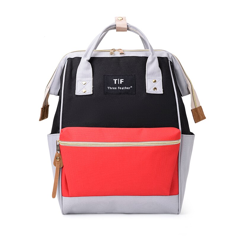 Women Waterproof Backpack Youth Korean Style Shoulder Bag Laptop Schoolbags For Teenager Girls Mochila Rugzak Sac A Dos: black-gray-red