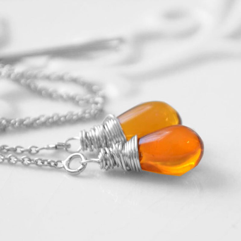 Topaz Threader Oorbellen, Glad Glas Teardrop, Kabel Ketting, Delicate, Sierlijke, Draad Gewikkeld: SILVER