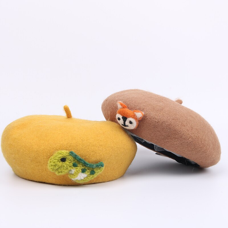 Boinas de inverno meninas de lã crianças boina quente chapéus meninas boina boné liso com chapéu de inverno animal bonito para 4-8 anos de idade ZZ-406-2