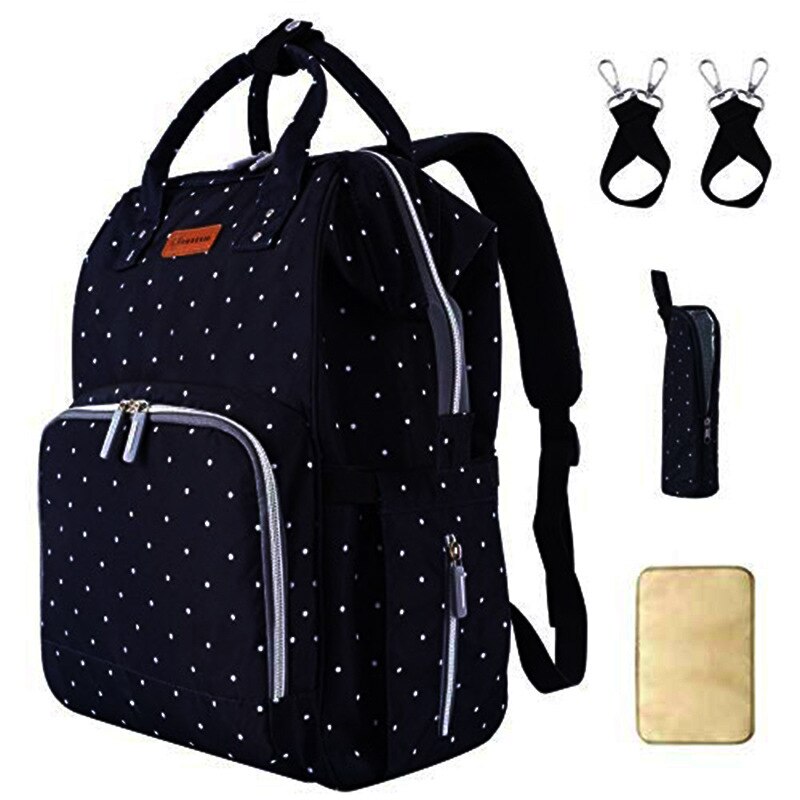 Ankommling Stijl Gemengde Kleuren Mother 'S Bag Multi-Functionele Grote Capaciteit Schouder Mama Tas Usb Rugzak: Black Polkadot