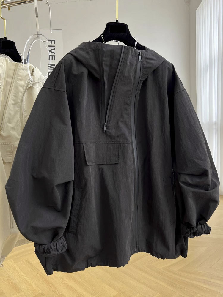 Giacca Casual allentata Trench sportivo 2023 autunno tuta con cappuccio Vintage allentata nuovo Trench Basic a maniche lunghe: XL / Black