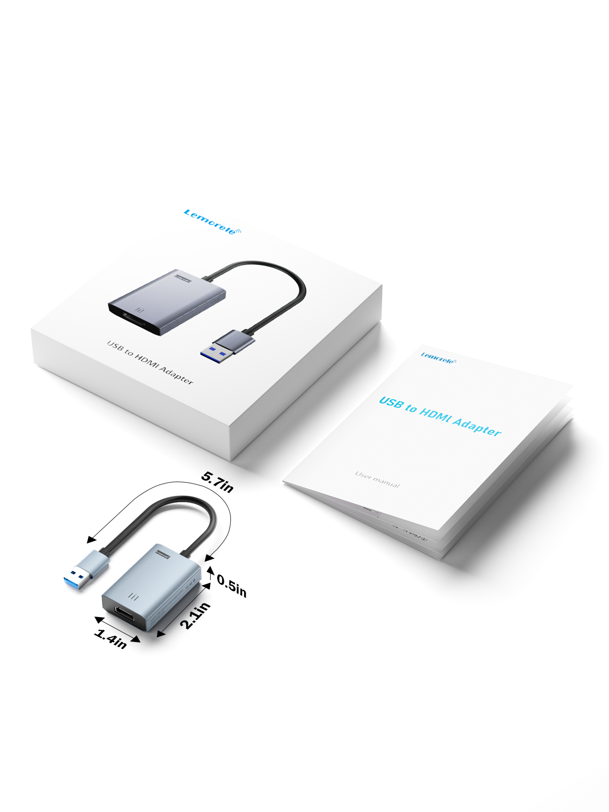 Lemorele Adapter USB na HDMI Kompatybilny konwerter 1080P USB męski na HDMI żeński Zewnętrzna karta graficzna Kabel adaptera karty graficznej