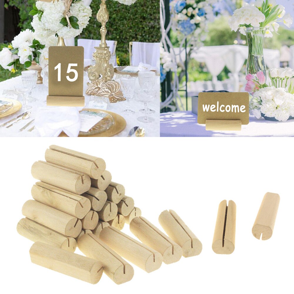 20 stk. træbase klipholder bord nummer kortholder billede fotomeddelelse klip besked kort base til bryllupsdekoration