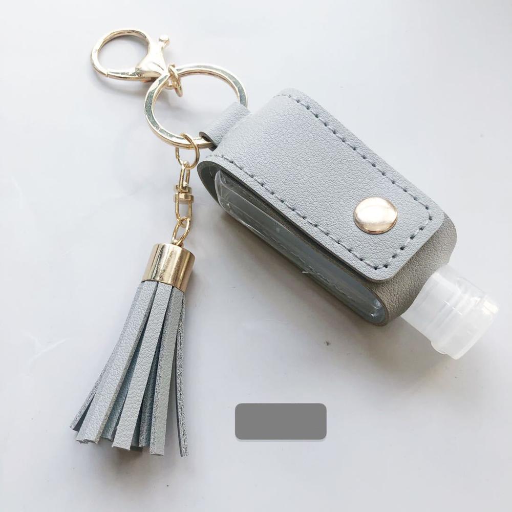 30ml Empty Refillable Bottle Leak Proof Plastic Travel Bottle Portable Squeeze Bottle With Tassel Leather Keychain Holder: grey