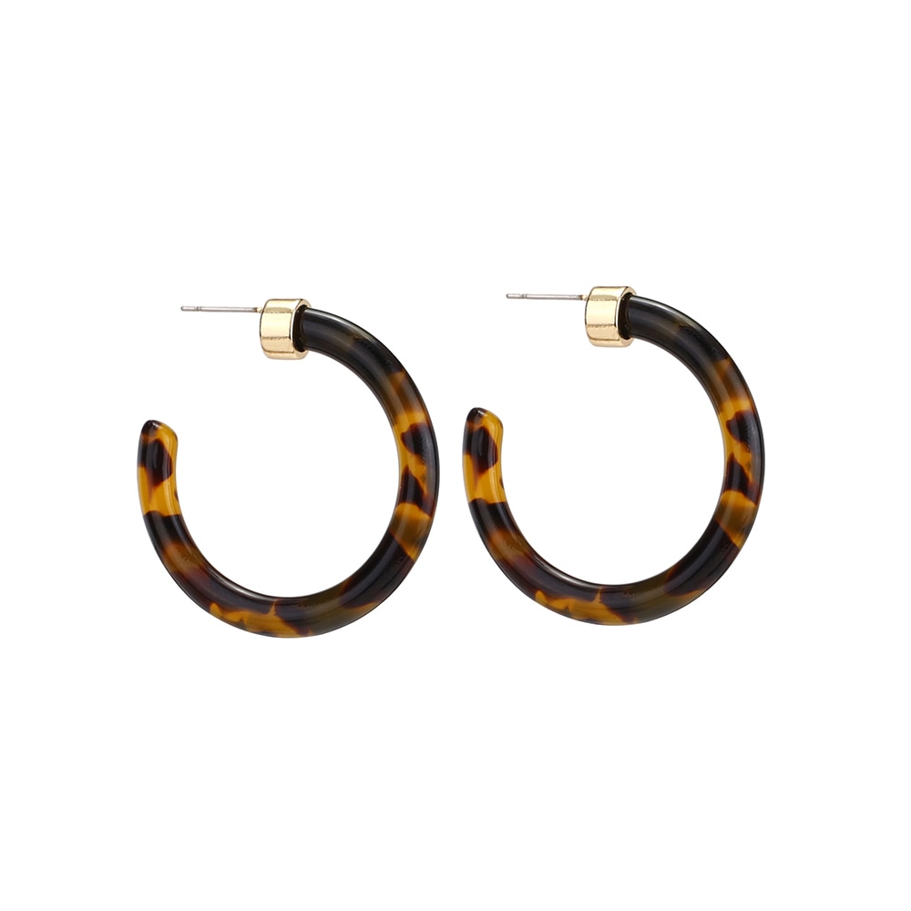 Acrylic Resin Circle Hoop Earring For Women Vintage Gold Metal Ear Tortoiseshell Round Earring Hoops