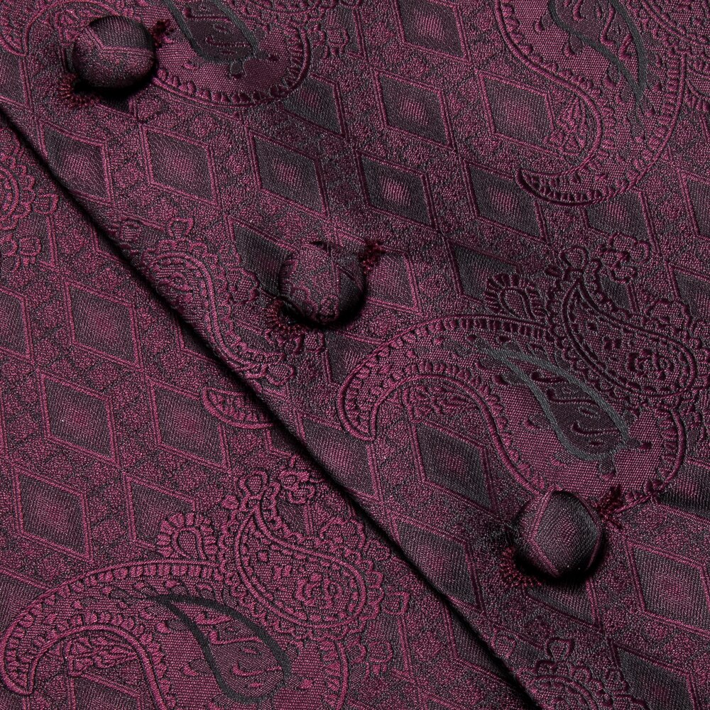 Mens Silk Waistcoat Vest Classic Red Paisley Suit Vest Jacquard Folral Handkerchief BowTie Handkerchief Set Barry.Wang