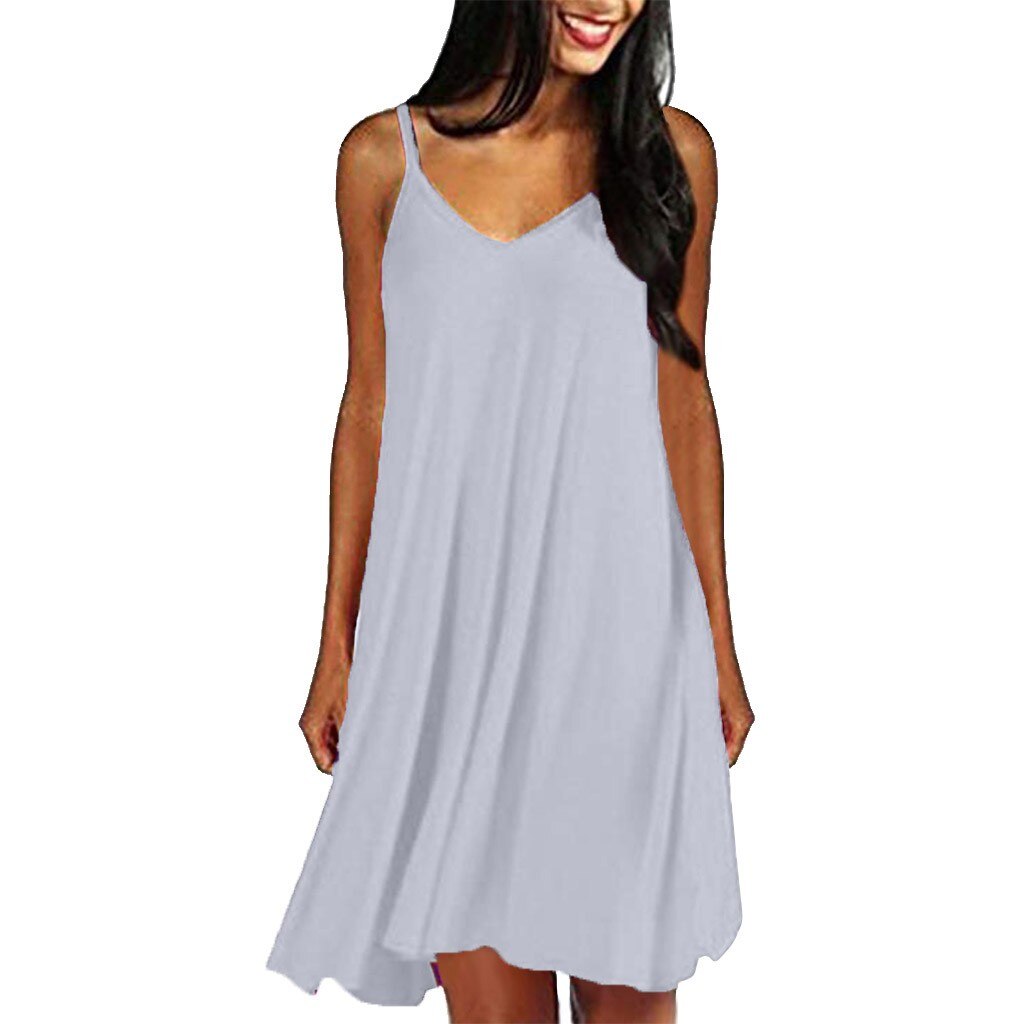 CHAMSGEND vrouwen Zomer effen kleur eenvoudige T-shirt losse casual mode elegante aan zee strand rok