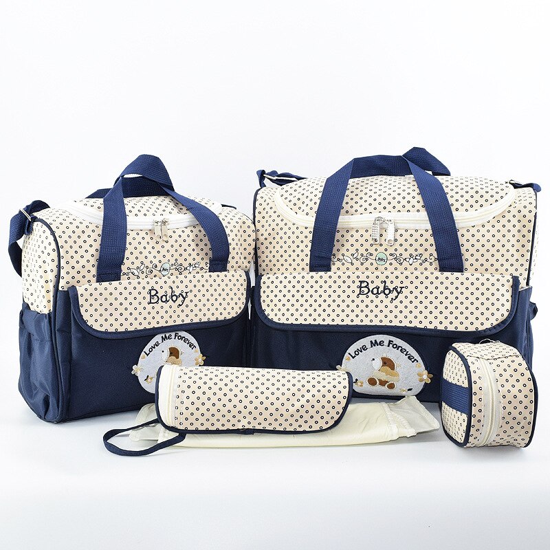 Baby Diaper Bag 5 Pcs Suits for Mom Baby Bottle Holder Mother Mummy Stroller Maternity Nappy Bags Sets Multifunction