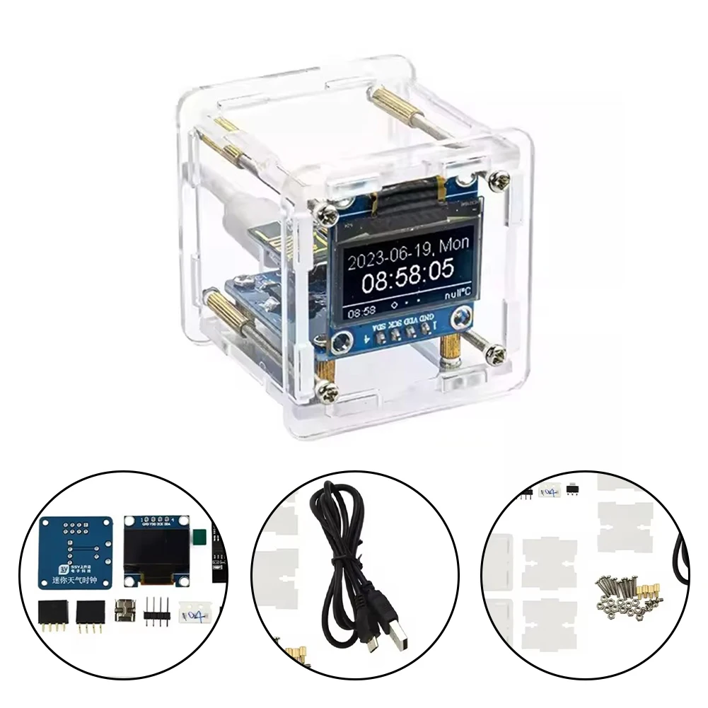 1 Set DIY Mini Weather Station Kit With USB Power Supply Weather Clock Time Temperature Humidity Display Soldering For ESP8266