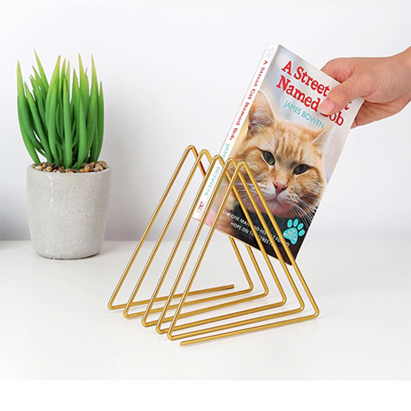 Nordic minimalist style wrought iron triangle book shelf book stand home office desk book storage ornaments: 2