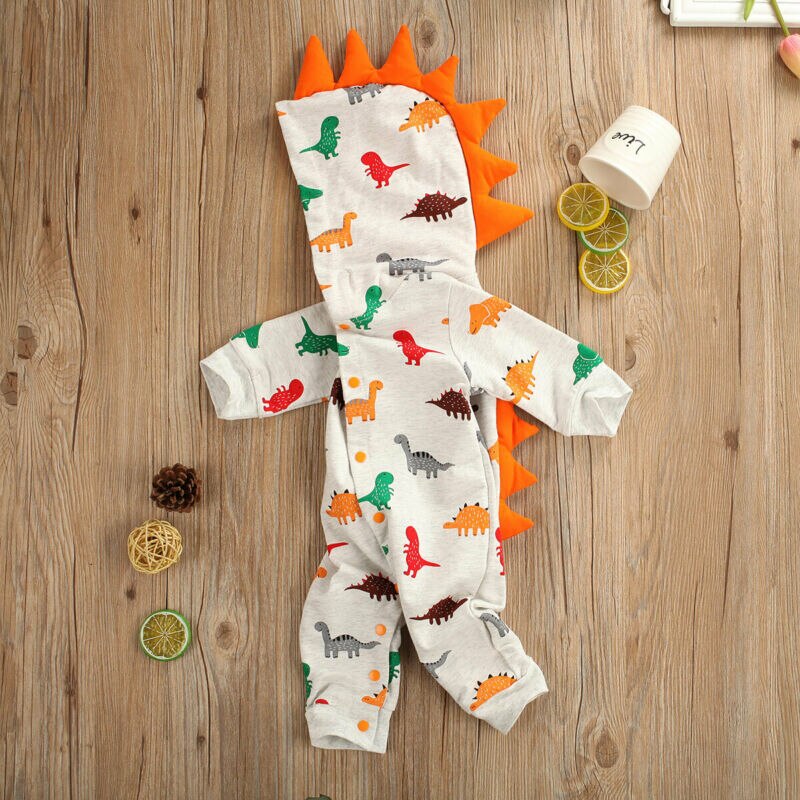 0-24M Baby Baby Jongens Meisjes Dinosaur Romper Bodysuit Herfst Winter Hooded Kleding Top