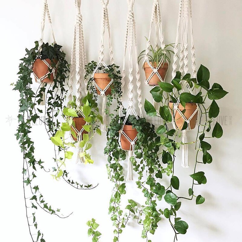 Pot de Fleurs Suspension pour Plantes en Macramé pour Jardin et Cour, Panier Suspendu Fait à la Main pour Décoration Murale