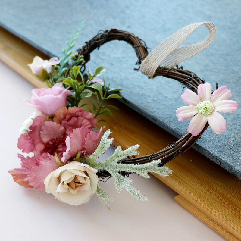 Hjerte rotting kunstig krans dør hængende simulation evig blomst plante bryllup vedhæng krans juledekoration 15cm