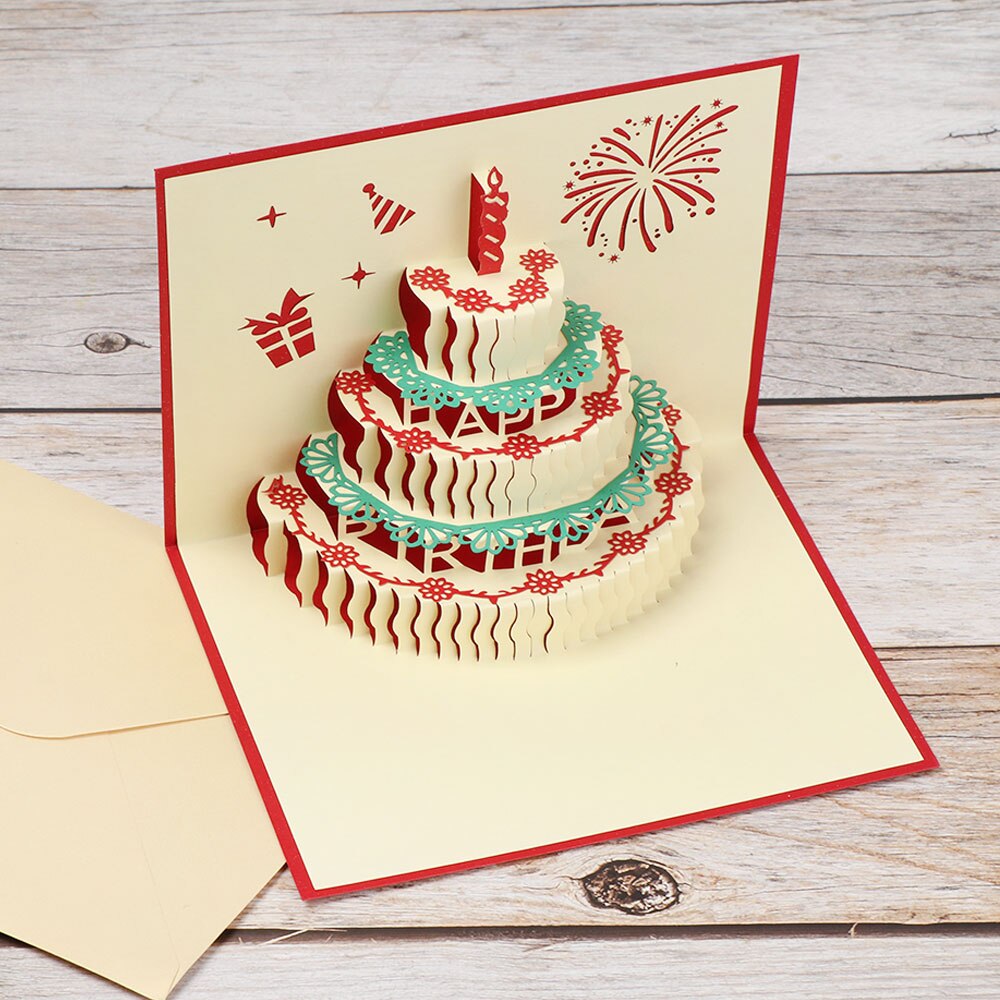 3D Pop-Up Cards Birthday Card for Girl Kids Wife Husband Birthday Cake Greeting Card Postcards Card with Envelope Stickers