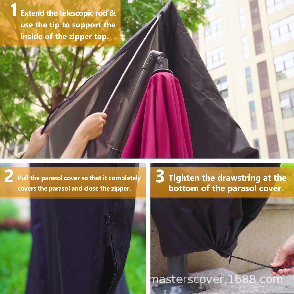Parasol Cover Patio Umbrella Covers Waterproof Windproof Anti-UV with Zip 210D Oxford Fabric Cloth for Garden Outdoor Umbrella