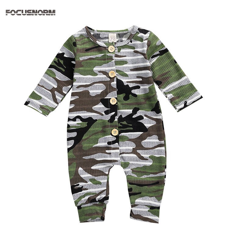 Focusnorm 0-18M Zuigelingen Baby Jongens Rompertjes Camouflage Gestreepte Print Lange Mouw Enkele Breasted Herfst Jumpsuits
