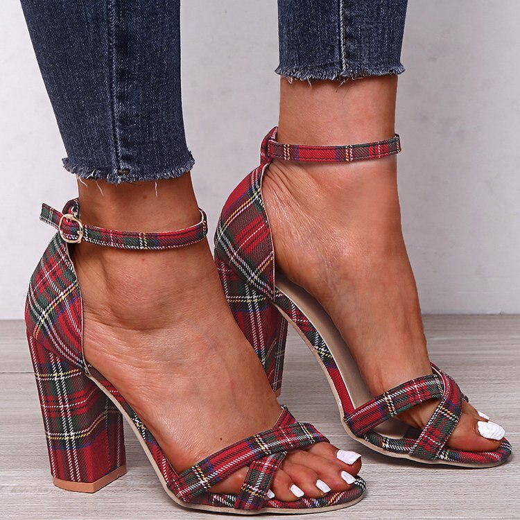 2020 store størrelse 35-43 hæle kvinder pumps røde sandaler plaid sko kvinder lavvandede høj fest bryllup sko