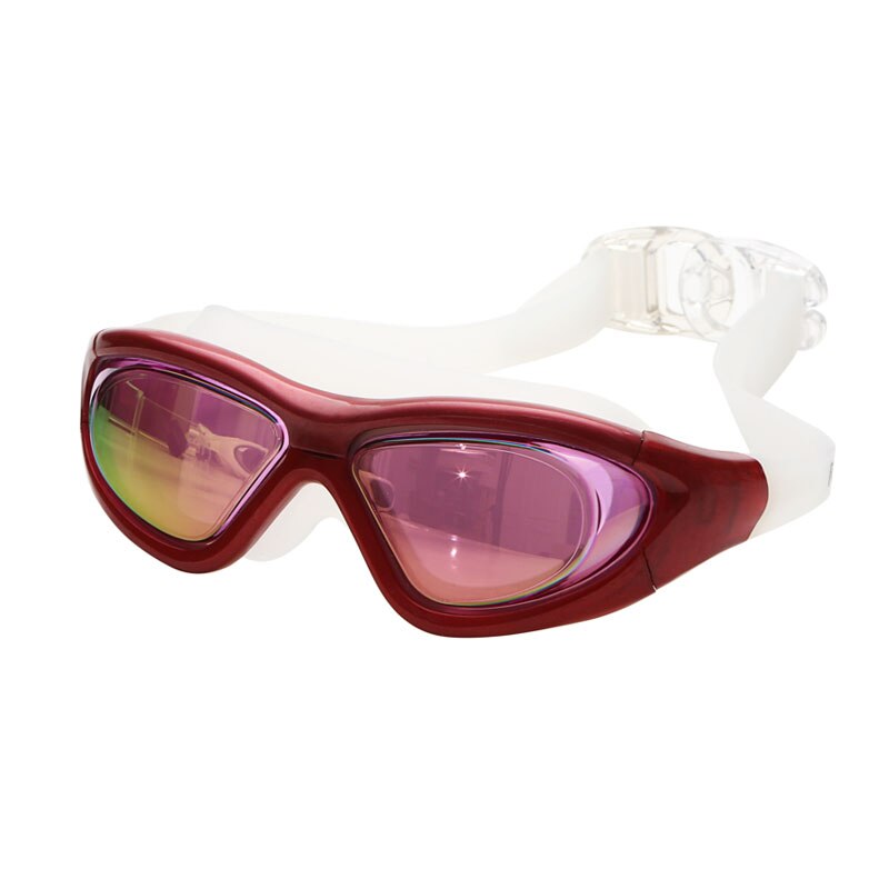 Swimming glasses Myopia Prescription Adult silicone big frame Diving goggles electroplate anti fog waterproof Mask swim eyewear: Red