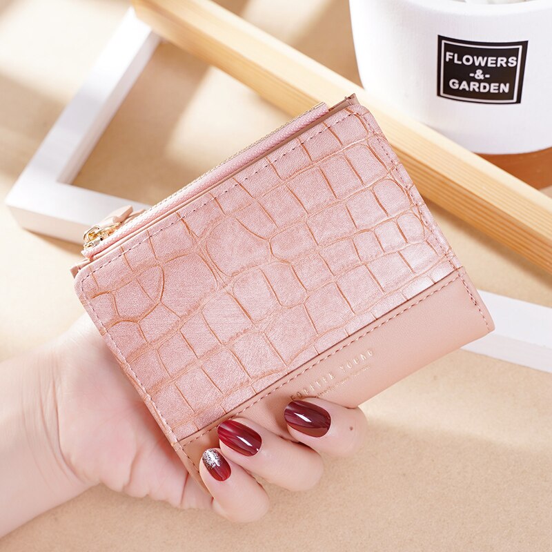 Crocodile Pattern Women's Wallets Mini Coin Purse Ladies Small Wallet Female PU Leather Two-Fold Zipper Card Holder: Pink 6210