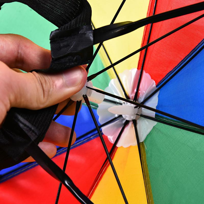 Fishing Caps Umbrella Hat Rain Raining Dry Cover Heat Adjustable Colorful Rainbow Folding Cap For Adults And Children