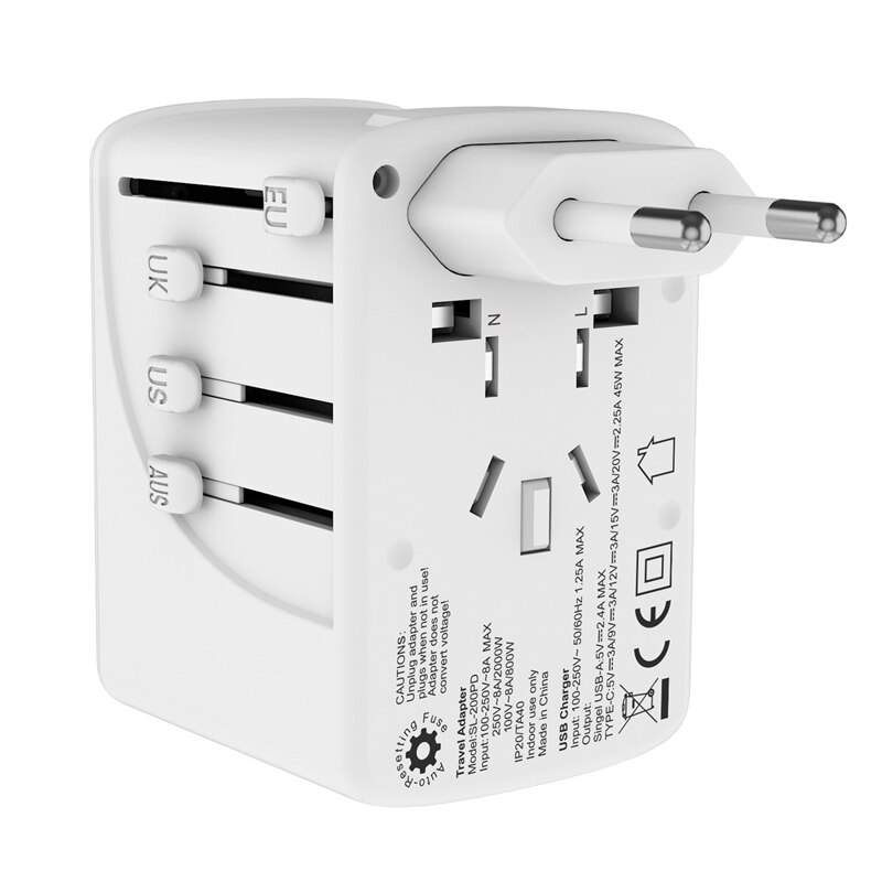Travel Plug Wereldwijd Universele Adapter Usb Travel Adapter Multifunctionele Oplader PD45W Travel Plug
