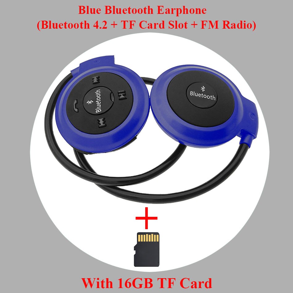 HOMEBARL 3D Mini 503 Mini503 Bluetooth 4.2 FM Headset Sport Wireless Headphones Music Stereo Earphones + 8GB 16GB Micro SD Card: Blue Add 16GB Card