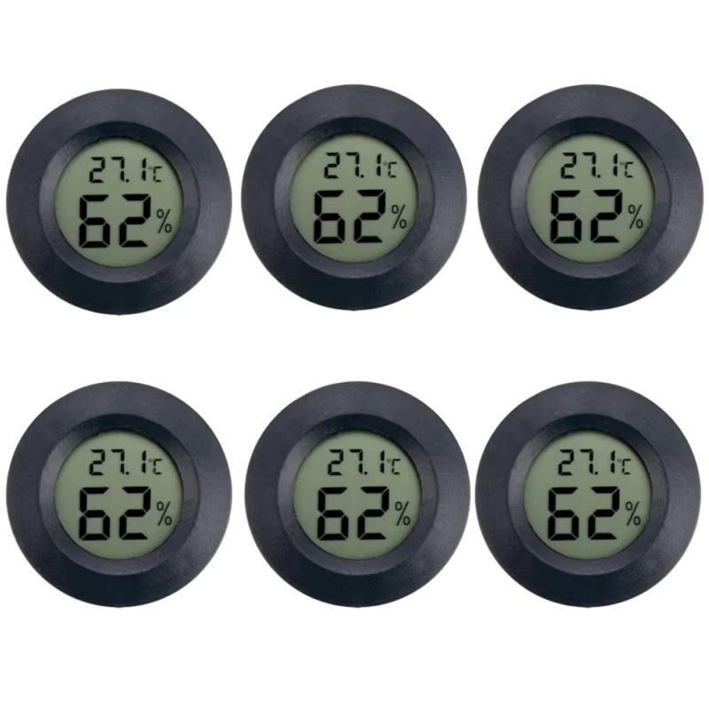 1~10pcs Mini Hygrometer Thermometer Fahrenheit or Celsius Meter Digital LCD Monitor Indoor Room Round Humidity Temperature Gauge: Silver