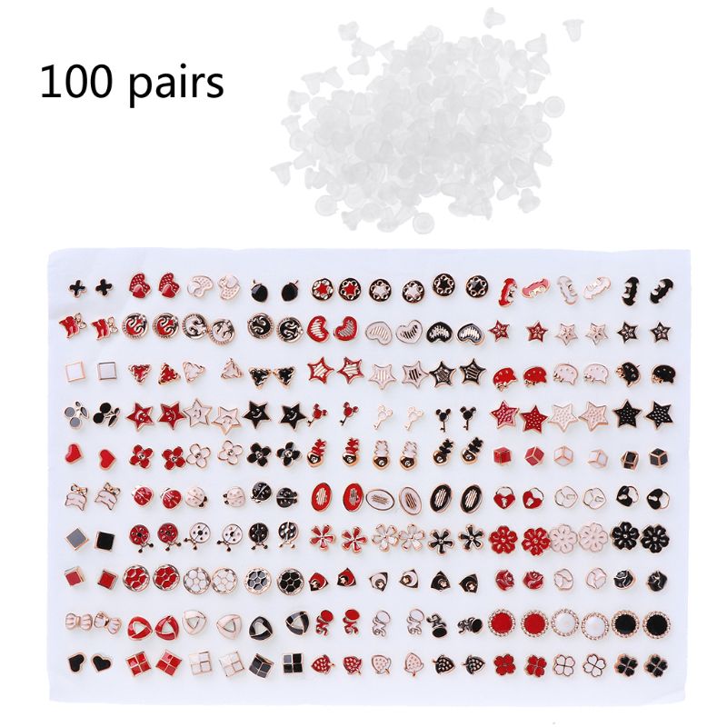 100 par forskellige stilarter polymer ler hypoallergeniske stud øreringe meget til børn: Sæt 1