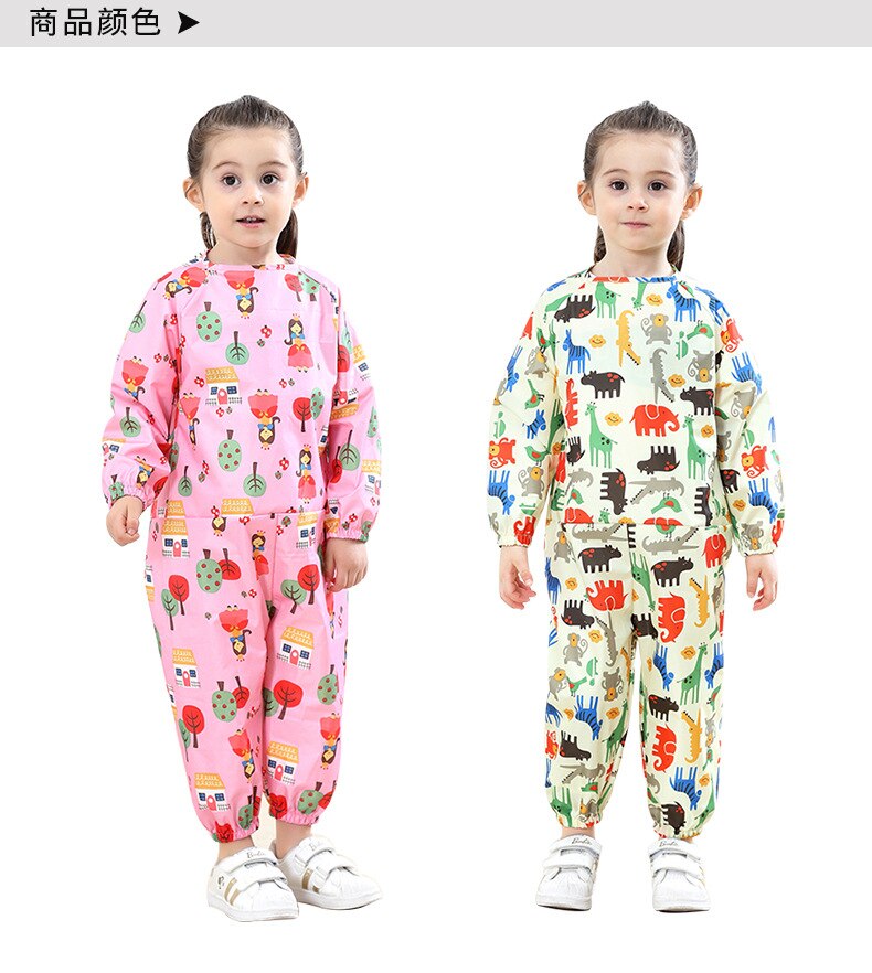 90 ~ 120Cm Baby Overalls Regenjas Kleding Polyester Spelen Water Zand Sneeuw Kids Jongens Meisjes Sportscartoon Jas Met Broek sets