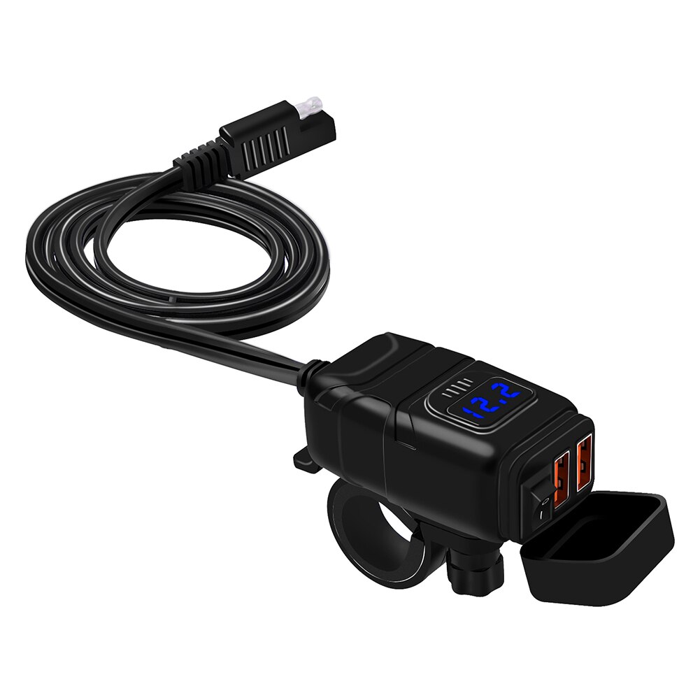 QC3.0 Usb Motorcycle Dual Usb Snellader 12V Voeding Adapter Met Led Voltmeter Op Uit Schakelaar Universele Lading