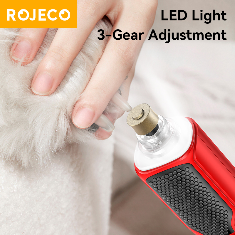 ROJECO-amoladora de uñas eléctrica para mascotas, cortaúñas recargable para perros y gatos, luz LED, garra para mascotas, accesorios para el cuidado de uñas