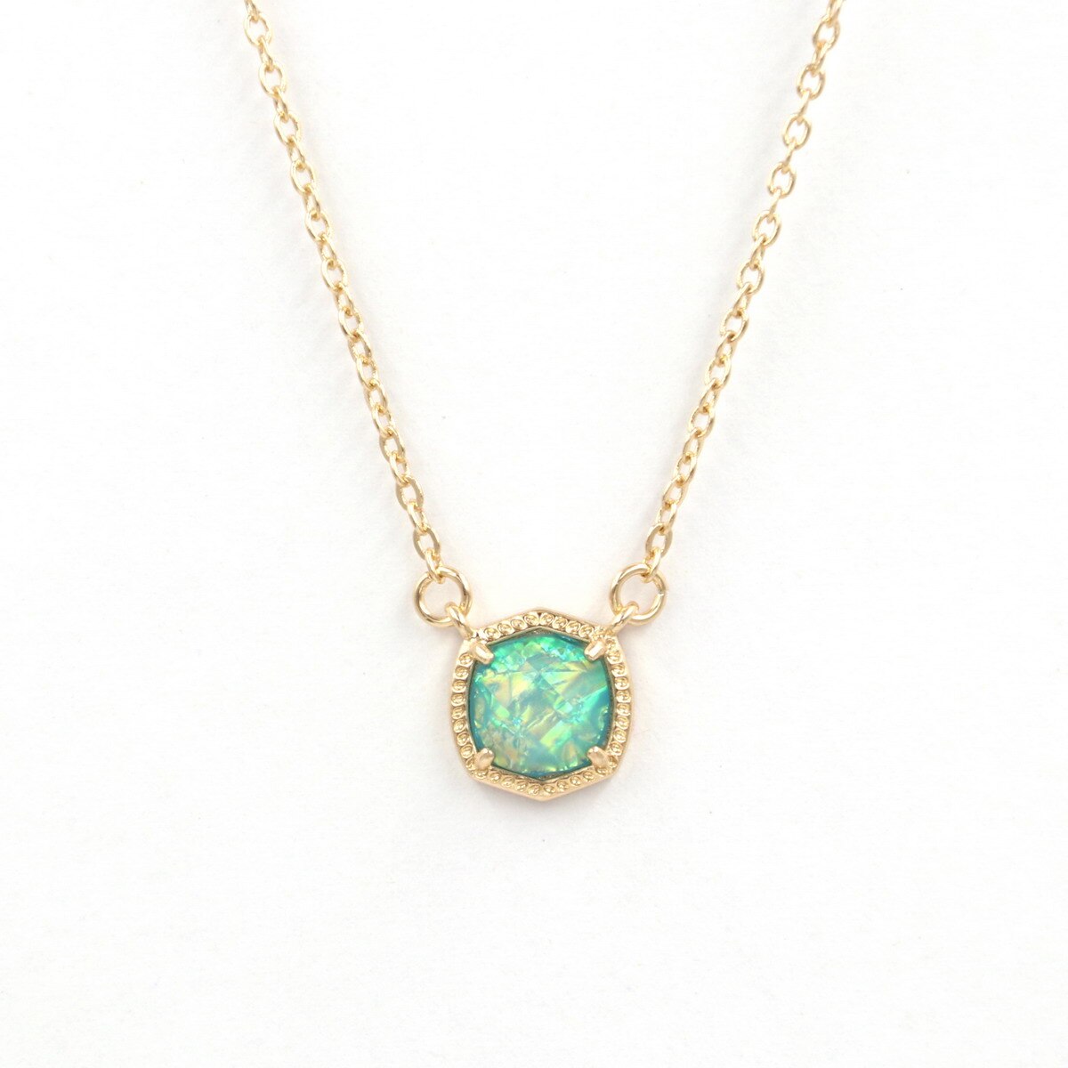 Simple 5 Colors Geometric Candy AB Crystal Hexagon Pendant Necklace For Women: Gold Green N