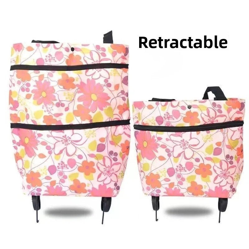 Shopping Bag with Wheels Foldable Hand Pull Extendable Vegetable Buying Car Casual Polyester Fiber Home Use Logo Addable: SKY BLUE