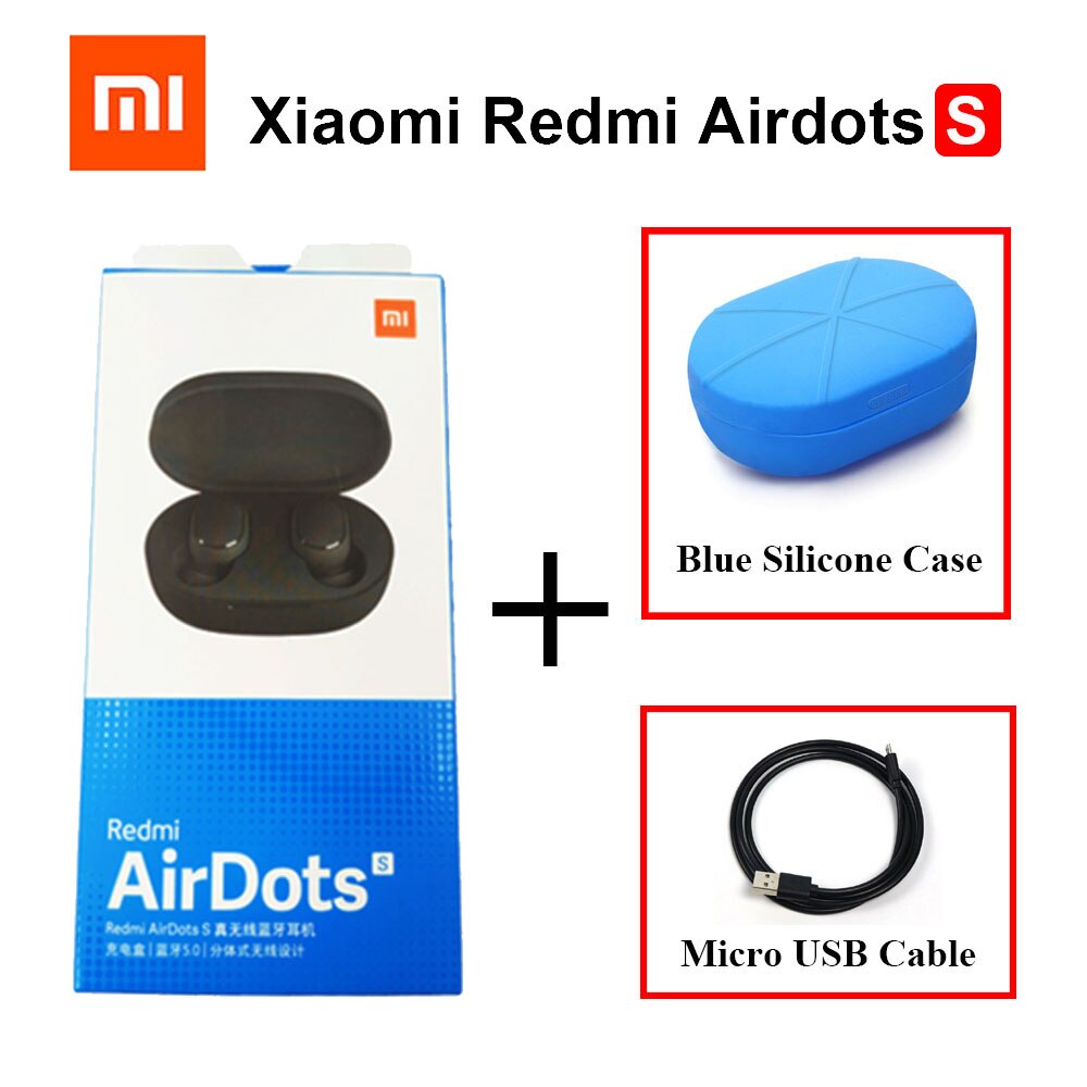 Original Xiaomi Redmi Airdots S TWS Bluetooth 5.0 Earphone Stereo Bass With Mic Handsfree Earbuds Noise reduction TWSEJ05LS: Add USB Blue Case