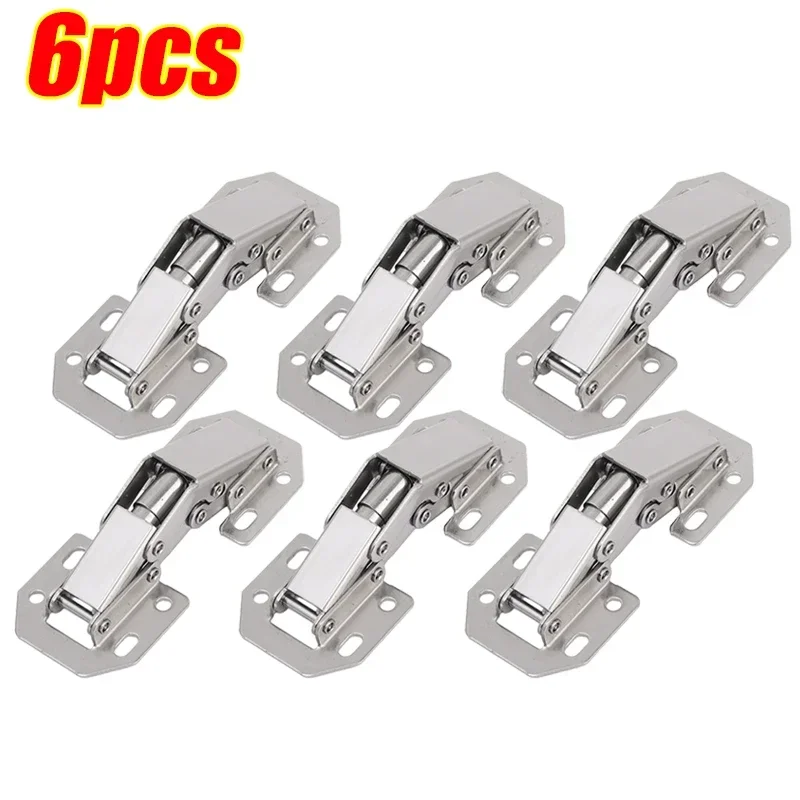 12-2PCS Stainless Steel Cabinet Hinges 90 Degree No-Drilling Hole Cupboard Door Soft Close Hinges Furniture Hardware Accessories: grayish purple
