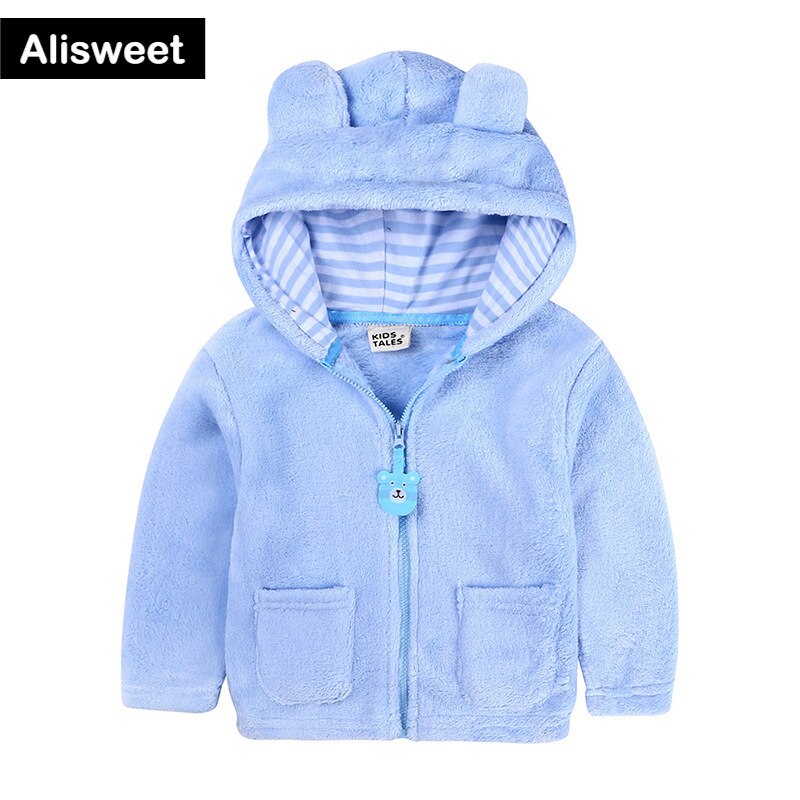 Baby Boy Winter Kleding Blue Kids Meisje Jas 6-24 Maanden Kinderen Lange Mouw Hooded Coral-fluwelen Beer Rits Jas