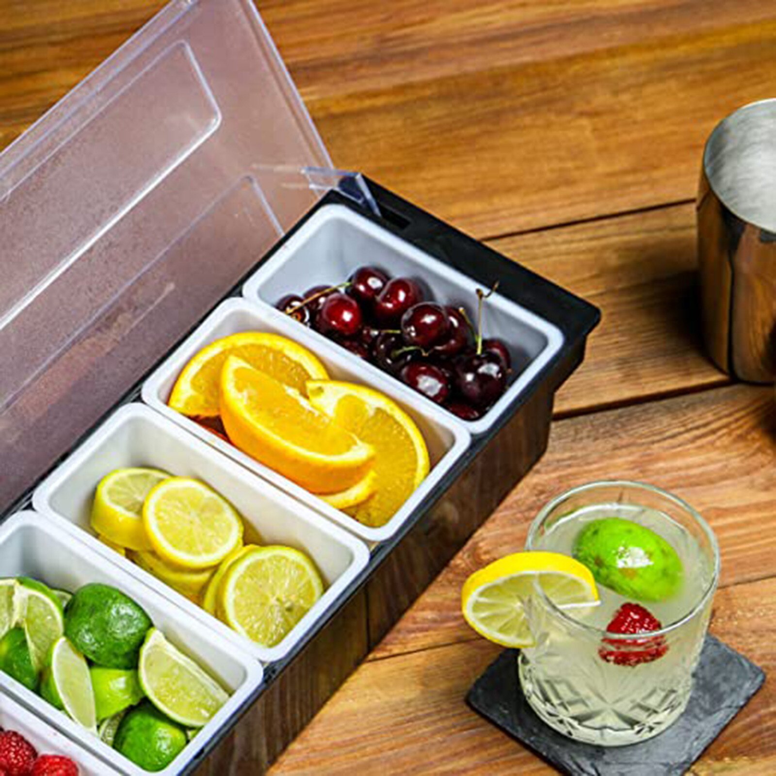 Kitchen 6 Compartment Seasoning Case Bar Condiment Box Holder Bar Drinks Fruit Garnish Cocktail Decorative Box Party Fruit Box