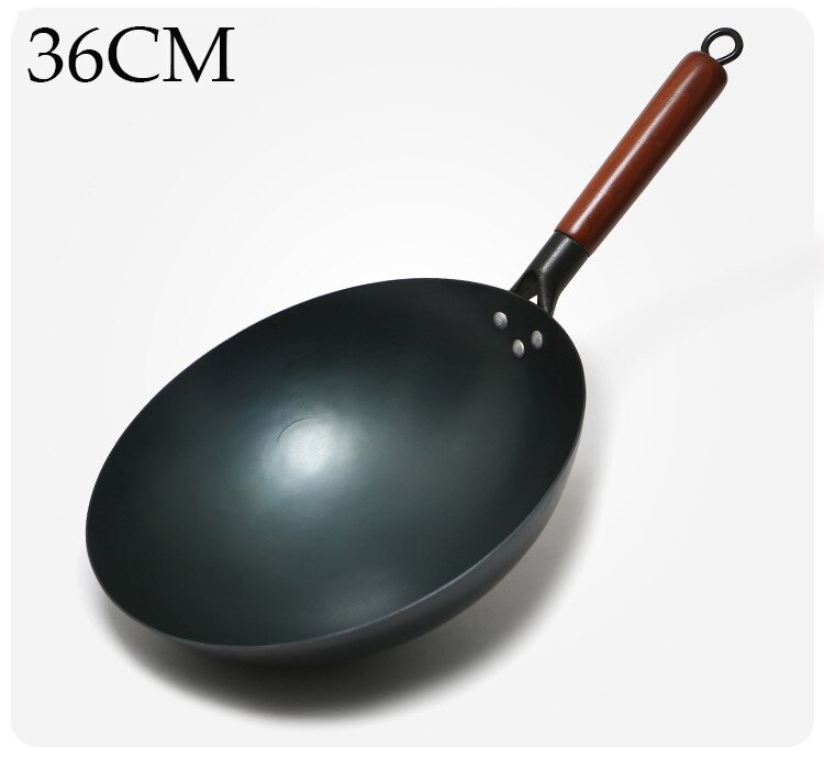 Chinese Traditional Iron Wok Handmade Large Wok&amp;Wooden Handle Non-stick Wok Gas Cooker Pan Kitchen Cookware Iron Pot: 36CM