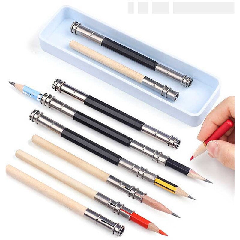 10pcs Metal pencil extender pen receiver plain pencil clip double headed pencil extender pencil case kit desenho