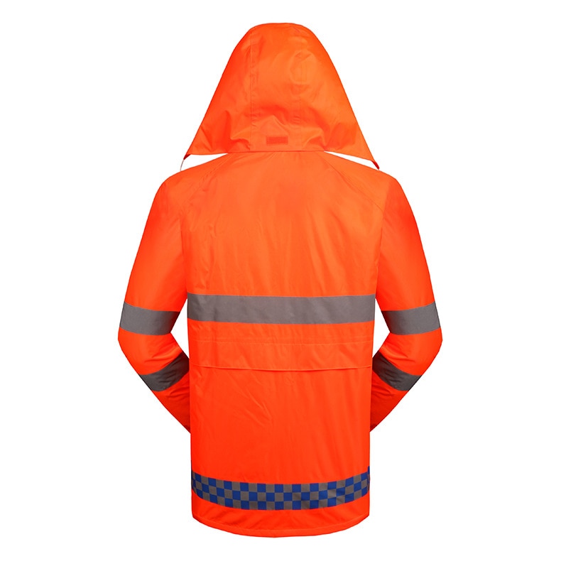 Spardwear vandtæt højsyns regnjakke og bukser fluorescerende orange regnfrakke med reflekterende strimler