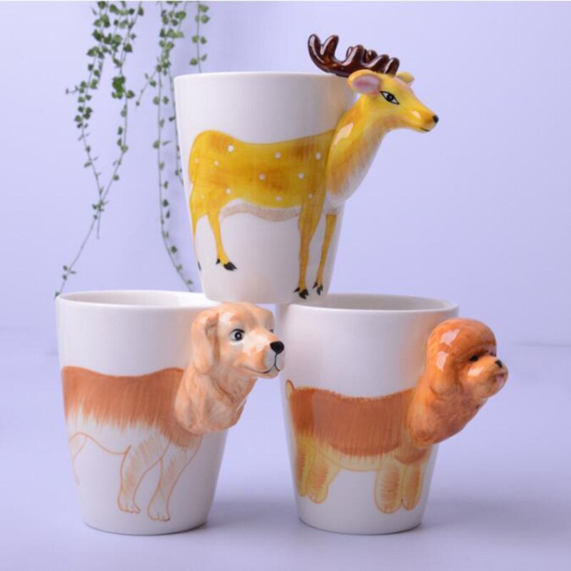 Tasse en céramique 400ml animaux de dessin animé tasse à café et lait tasse de couleur peinte à la main 3d animaux bureau maison enfant tasse