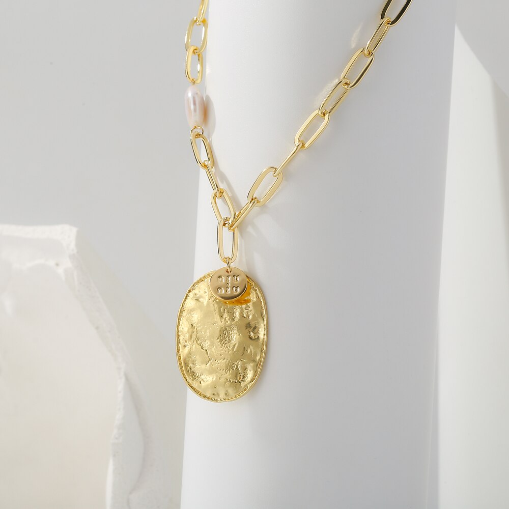 Yhpup Geometrica Collana Del Pendente Del Metallo per Le Donne D'acqua Dolce Perle in Lega di Zinco Dei Monili Minimalista Oro girocollo Della Collana Dei Monili