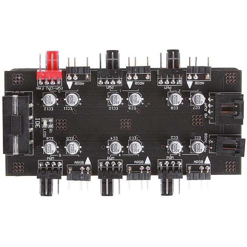 SATA 1 to 6 Way PWM/ARGB Device Expander 4Pin Cooling Fans Hub Splitter Cable 5V Power Socket Adapter Card for Computer