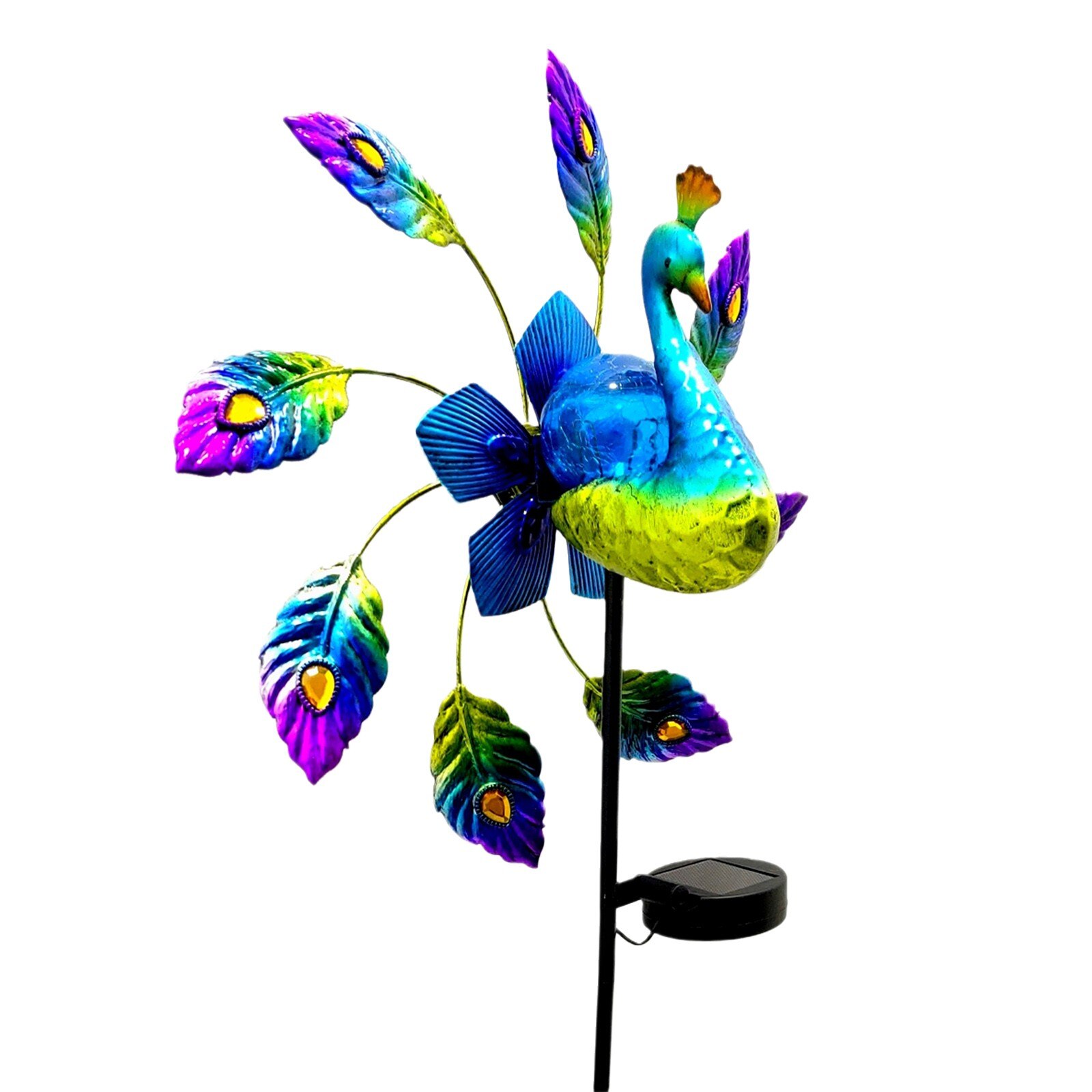20 @ decorazioni da giardino in ferro battuto dipinto pavone luce solare mulino a vento blu incandescente pavone ornamento giardinaggio Decor prato palo