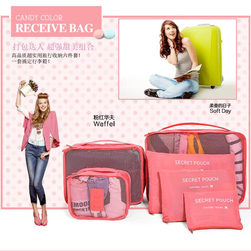 6 PCS Travel Storage Bag Set For Clothes Tidy Organizer Wardrobe Suitcase Pouch Travel Organizer Bag Case Shoes Packing Cube Bag
